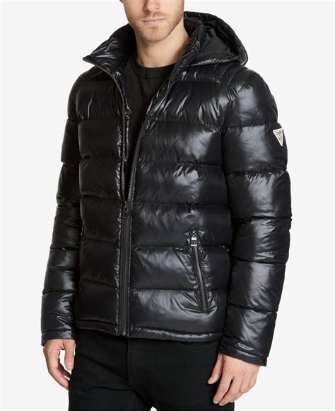 guess hooded puffer coat black